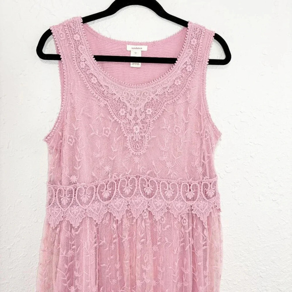 Sundance Pink Lace Sleeveless Boho Feminine Midi Dress Women's Size 12 - Picture 4 of 8